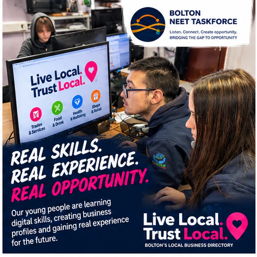 Live Local. Trust Local. youth enterprise campaign artwork showing real skills and real opportunity